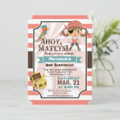 海賊の少女; コーラルピンクとブラウンの誕生日パーティー 招待状 (スタンド正面)