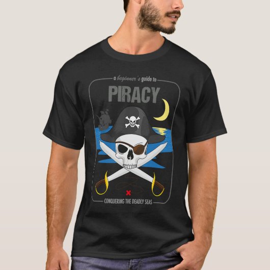 海賊の恐ろしいスカルと船への初心者ガイド Tシャツ (正面)