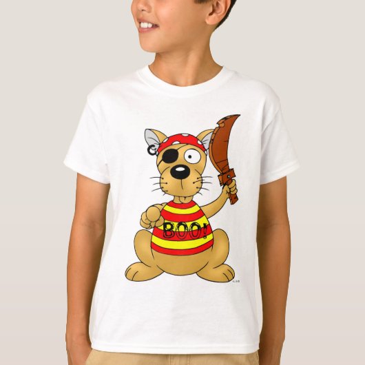 海賊の格好をした面白い犬 おもちゃの剣 Tシャツ (正面)