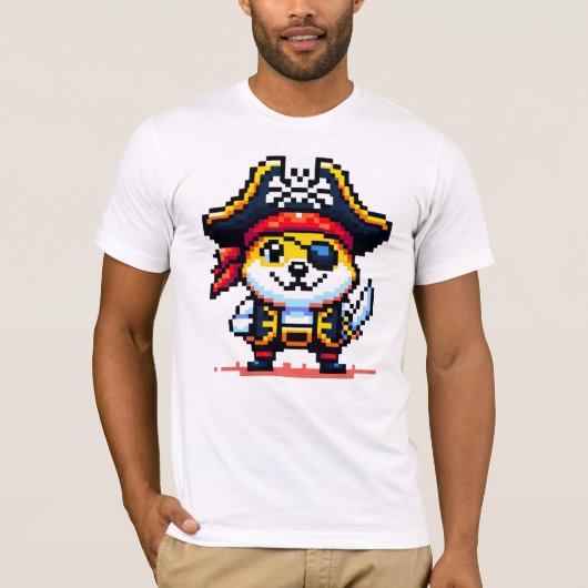 海賊の犬 – Pixel おもしろい Art Adventureデザイン Tシャツ (正面)