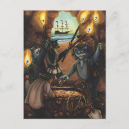 海賊の猫たち宝物 – 島の洞窟ファンタジーアートカード ポストカード