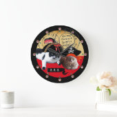 海賊の猫とアンティークの宝物マップ ラージ壁時計 (ホーム)
