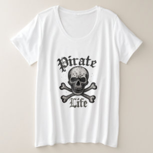 海賊の生活 ドクロと骨のグランジデザイン プラスサイズTシャツ