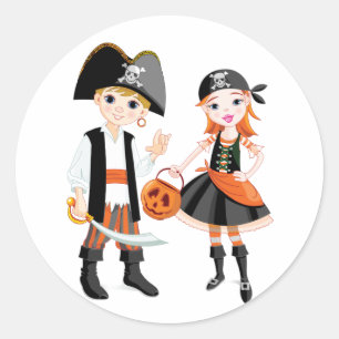 海賊の男の子と女の子 ラウンドシール