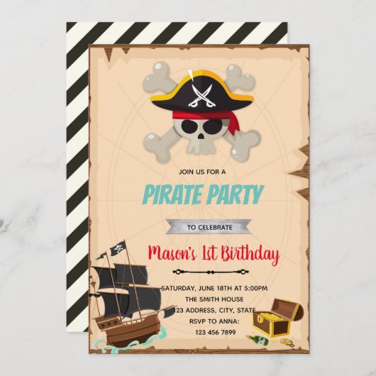 海賊の男の子の誕生日シャワーの招待状 シーズンカード (正面/裏面)