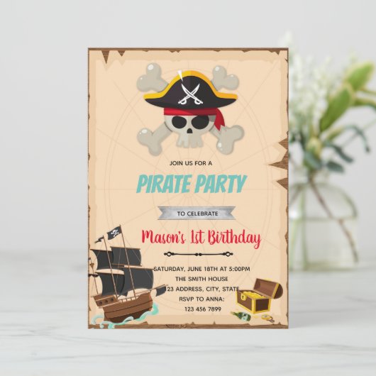 海賊の男の子の誕生日シャワーの招待状 シーズンカード (スタンド正面)
