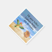 海賊の誕生日をテーマにしたパーティーの宝のオウム スタンダードカクテルナプキン (角)