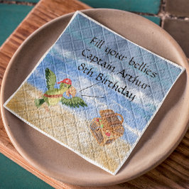 海賊の誕生日をテーマにしたパーティーの宝のオウム スタンダードカクテルナプキン