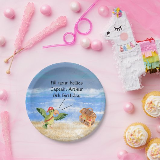海賊の誕生日をテーマにしたパーティーの宝のオウム ペーパープレート (パーティー)