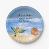 海賊の誕生日をテーマにしたパーティーの宝のオウム ペーパープレート (正面)