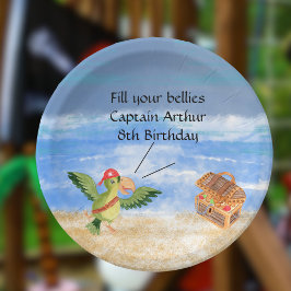 海賊の誕生日をテーマにしたパーティーの宝のオウム ペーパープレート
