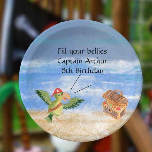 海賊の誕生日をテーマにしたパーティーの宝のオウム ペーパープレート