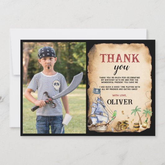 海賊の誕生日パーティーの写真を使った感謝カード サンキューカード (正面)