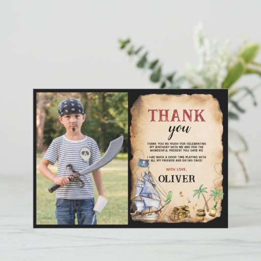 海賊の誕生日パーティーの写真を使った感謝カード サンキューカード (スタンド正面)