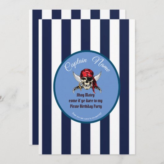 海賊の誕生日パーティーの少年 招待状 (正面/裏面)