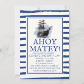 海賊の誕生日パーティーへ出航！ ブラックパイレーツシップバースデー 招待状 (正面)