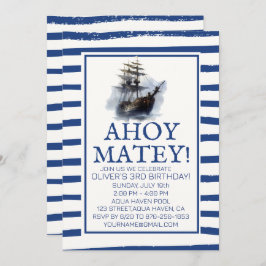 海賊の誕生日パーティーへ出航！ ブラックパイレーツシップバースデー 招待状