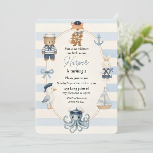 海賊の誕生日パーティー | かわいいアホイキャプテン 招待状 (スタンド正面)