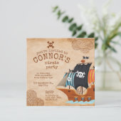 海賊の誕生日パーティー　レトロな船のデザイン 招待状 (スタンド正面)