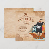 海賊の誕生日パーティー ヴィンテージ船 招待状 (正面/裏面)