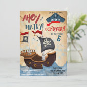 海賊の誕生日パーティー 水彩画 招待状 (スタンド正面)