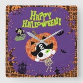 海賊の骨格猫 スクエア壁時計 (正面)