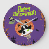 海賊の骨格猫 ラージ壁時計 (正面)