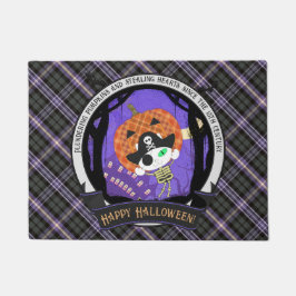 海賊の骸骨の猫と格子柄 ドアマット