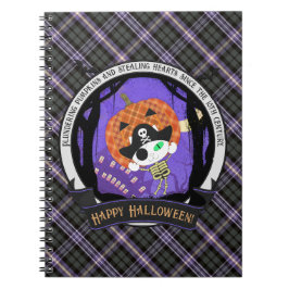 海賊の骸骨の猫と格子柄 ノートブック