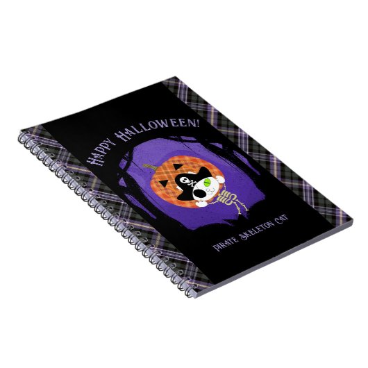 海賊の骸骨の猫と格子柄 ノートブック (右側)