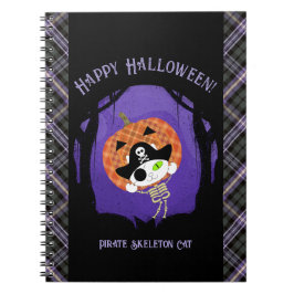 海賊の骸骨の猫と格子柄 ノートブック