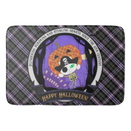 海賊の骸骨の猫と格子柄 バスマット