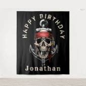 海賊の髑髏の幽霊船の背景 タペストリー (正面)