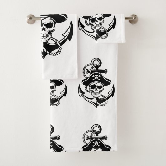 海賊はっきりしたスカルいかり-航海のデザイン バスタオルセット (インサイチュ)
