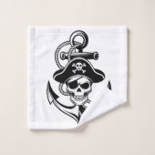 海賊はっきりしたスカルいかり-航海のデザイン バスタオルセット (ウォッシュタオル)