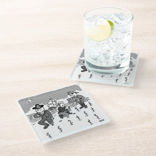 海賊は木製の脚を使ってガーデニングしている。おもしろい ガラスコースター (アングル)