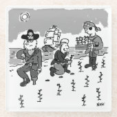 海賊は木製の脚を使ってガーデニングしている。おもしろい ガラスコースター (正面)