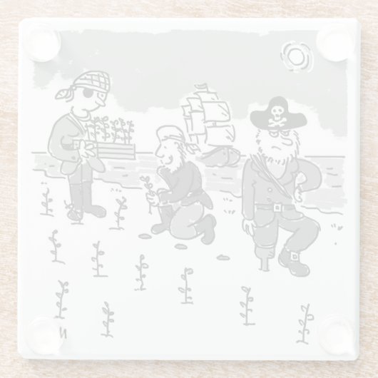 海賊は木製の脚を使ってガーデニングしている。おもしろい ガラスコースター (裏面)