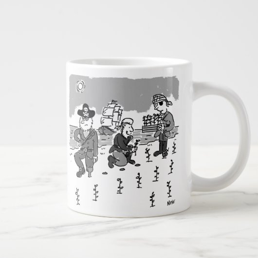 海賊は木製の脚を使ってガーデニングしている。おもしろい ジャンボコーヒーマグカップ (右)