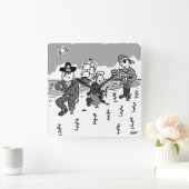 海賊は木製の脚を使ってガーデニングしている。おもしろい スクエア壁時計 (ホーム)