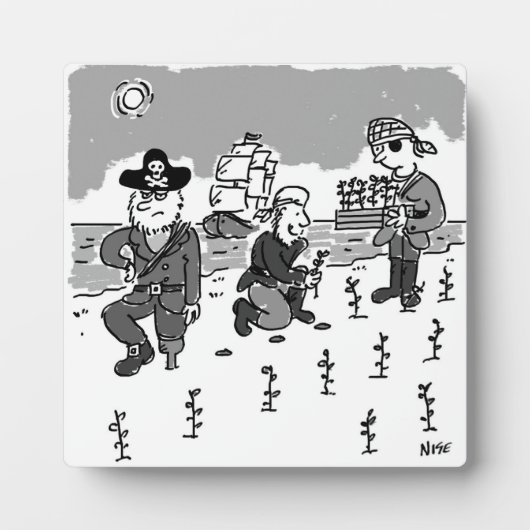 海賊は木製の脚を使ってガーデニングしている。おもしろい フォトプラーク (正面)