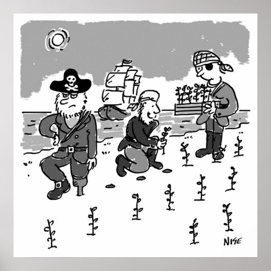 海賊は木製の脚を使ってガーデニングしている。おもしろい ポスター (正面)