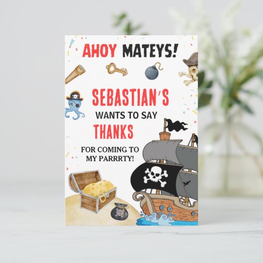 海賊をテーマにした誕生日パーティーの招待状 サンキューカード (スタンド正面)