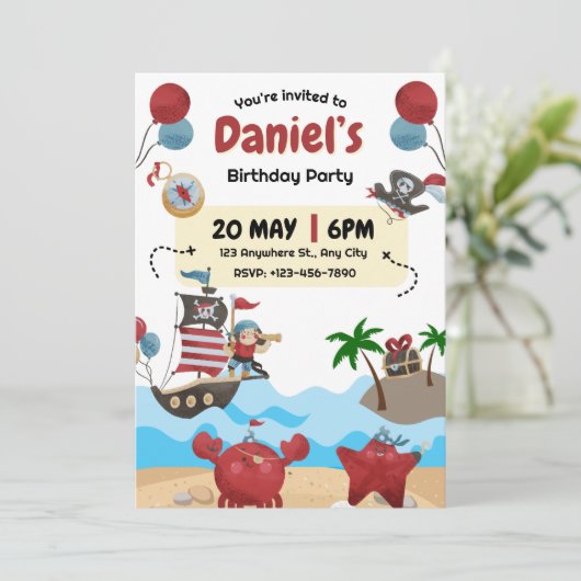 海賊をテーマにした誕生日パーティーの招待状 招待状 (スタンド正面)