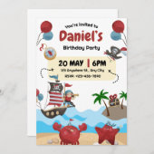 海賊をテーマにした誕生日パーティーの招待状 招待状 (正面/裏面)