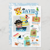 海賊をテーマにした誕生日パーティーの招待状 招待状 (正面/裏面)