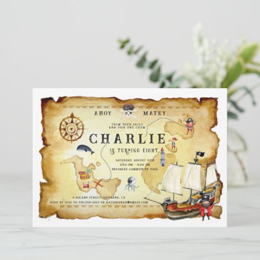 海賊をテーマにした誕生日パーティーの招待状 招待状 (スタンド正面)