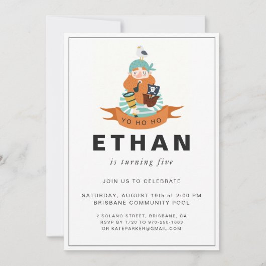 海賊をテーマにした誕生日パーティーの招待状 招待状 (正面)