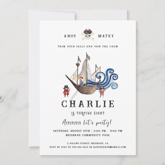 海賊をテーマにした誕生日パーティーの招待状 招待状 (正面)