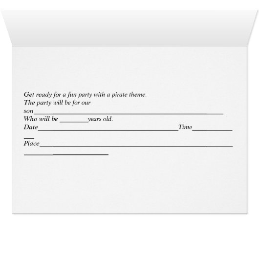 海賊をテーマにした誕生日パーティー招待状for Son (内部横(下))